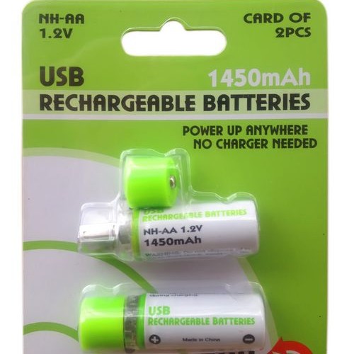 1.2v 1450mah usb rechargeable aa batteries-green